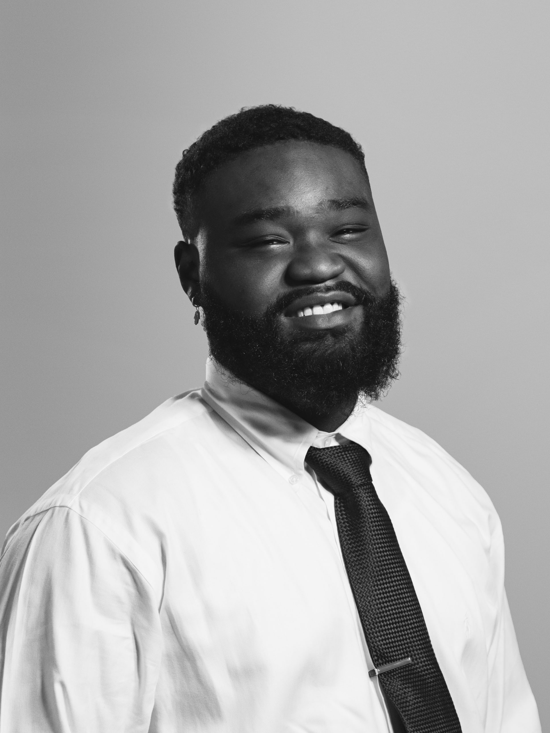 B&w, white shirt, clean separation.