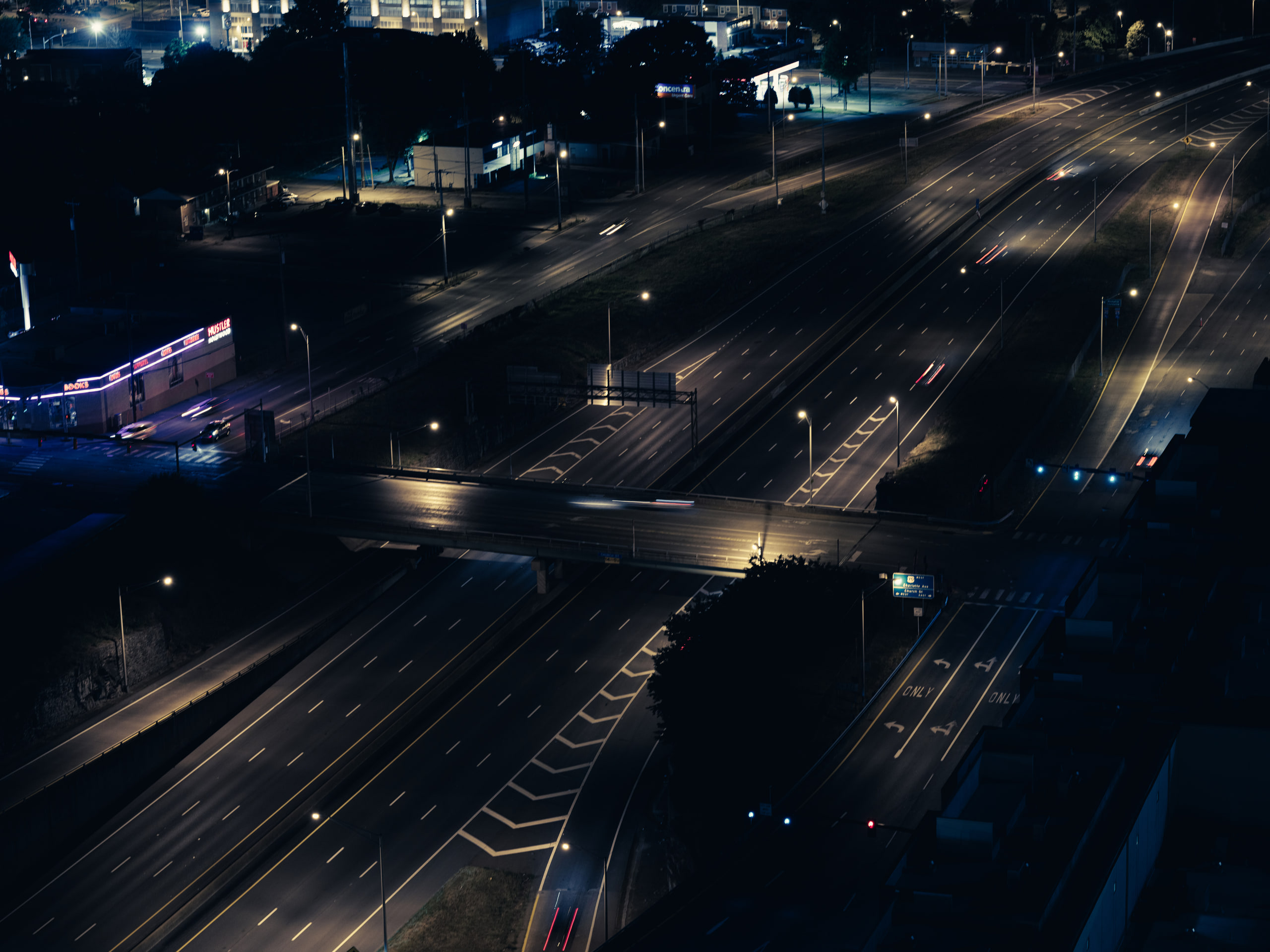 City lights from above, long exposure.