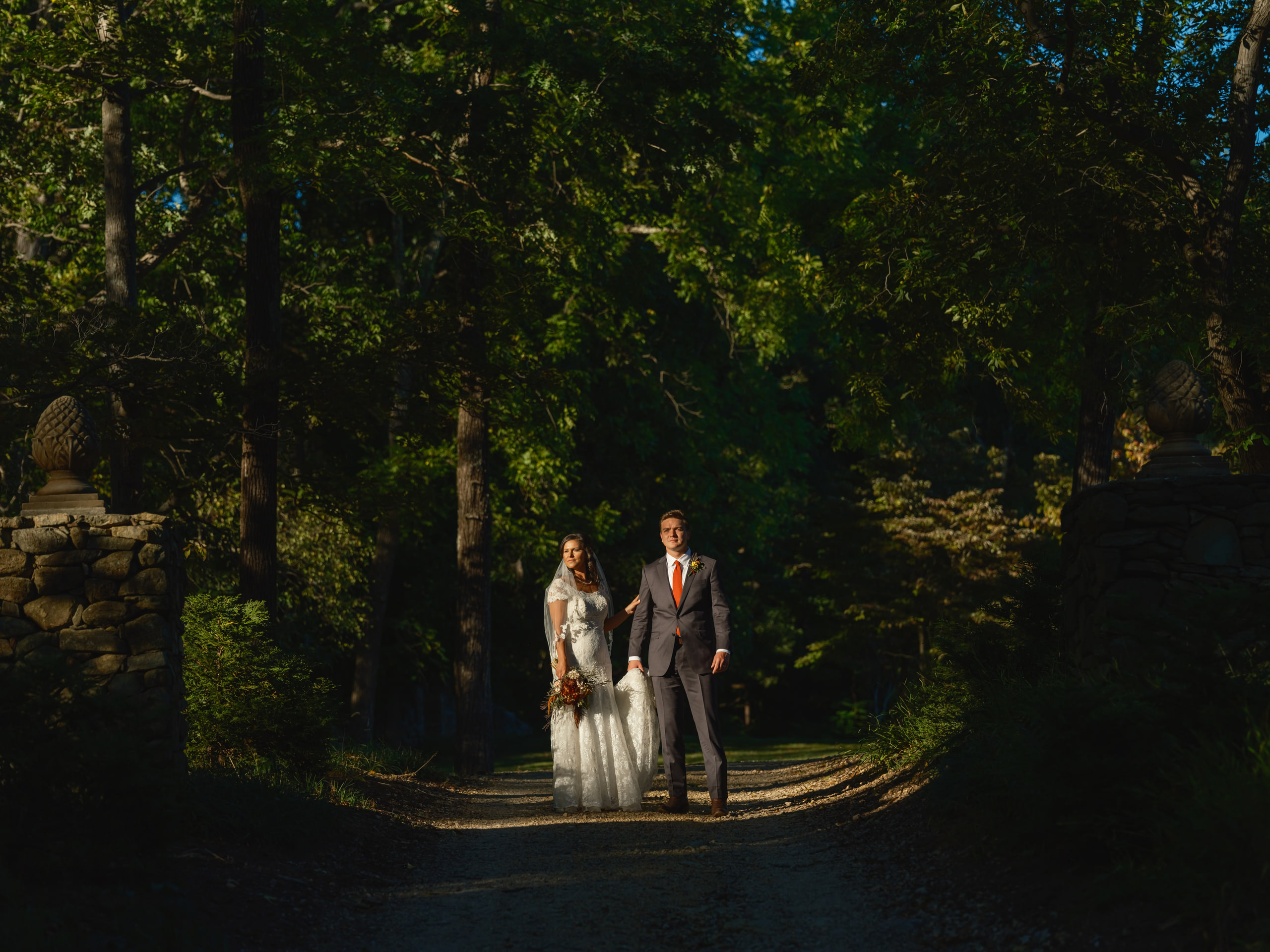 A couple small in the woods, place over pose.