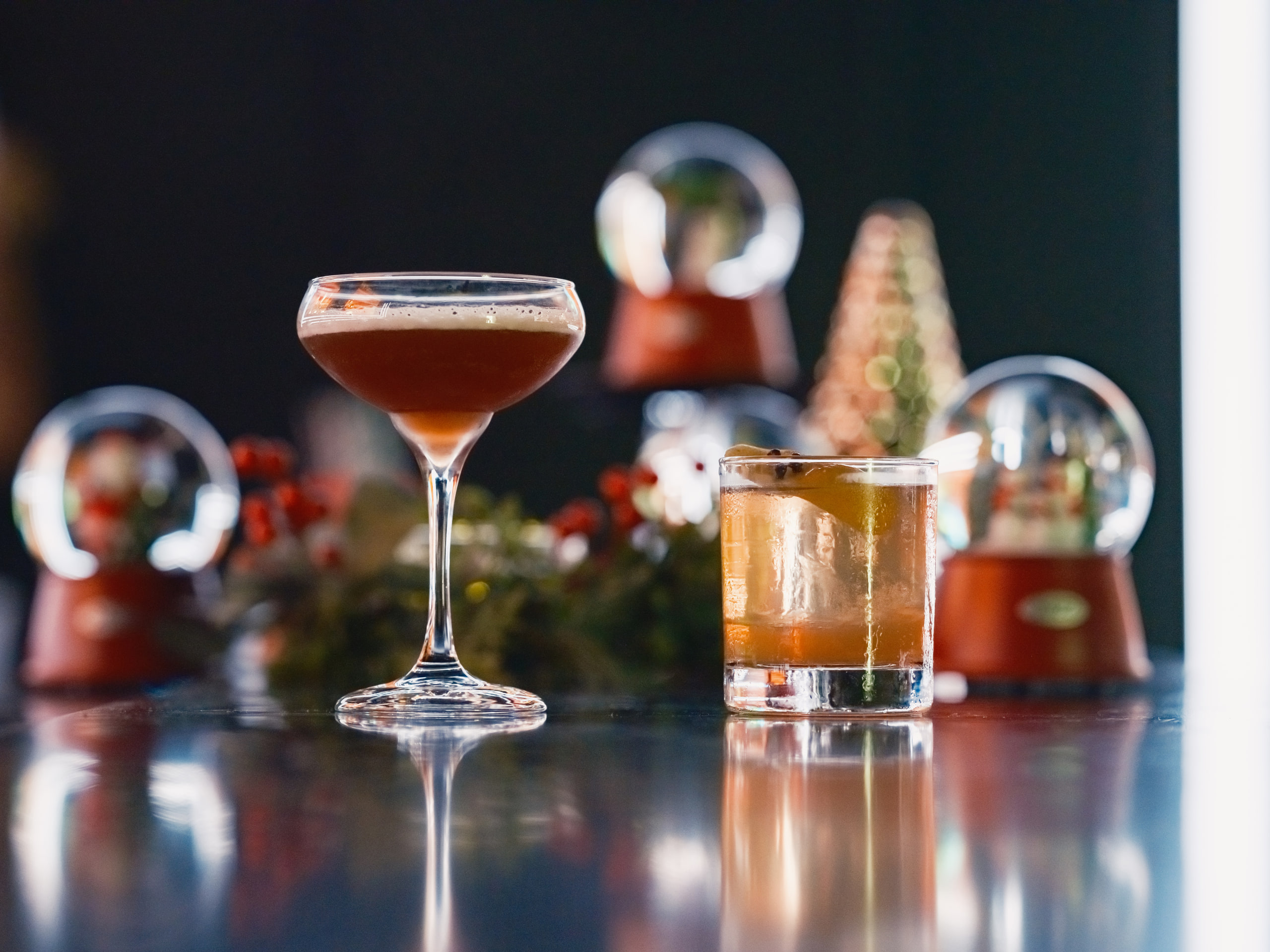 Drink with glass spheres, reflection and refraction.