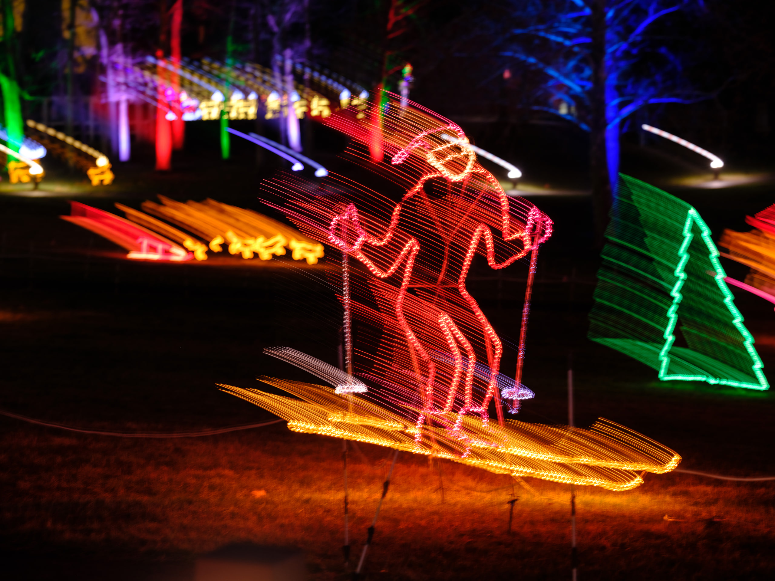 Reindeer in lights, drawn in neon.