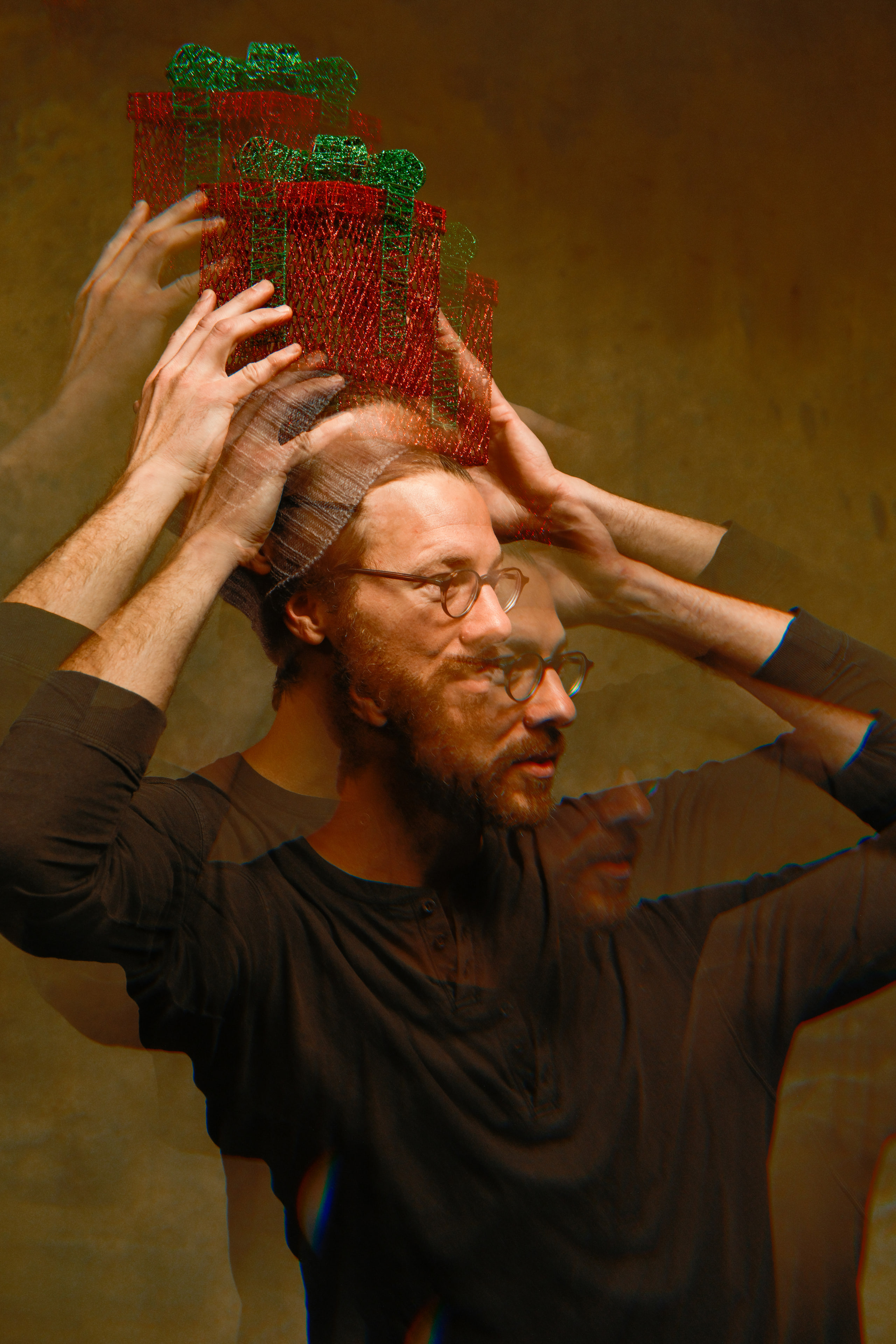 Composite with hands, playful and odd.