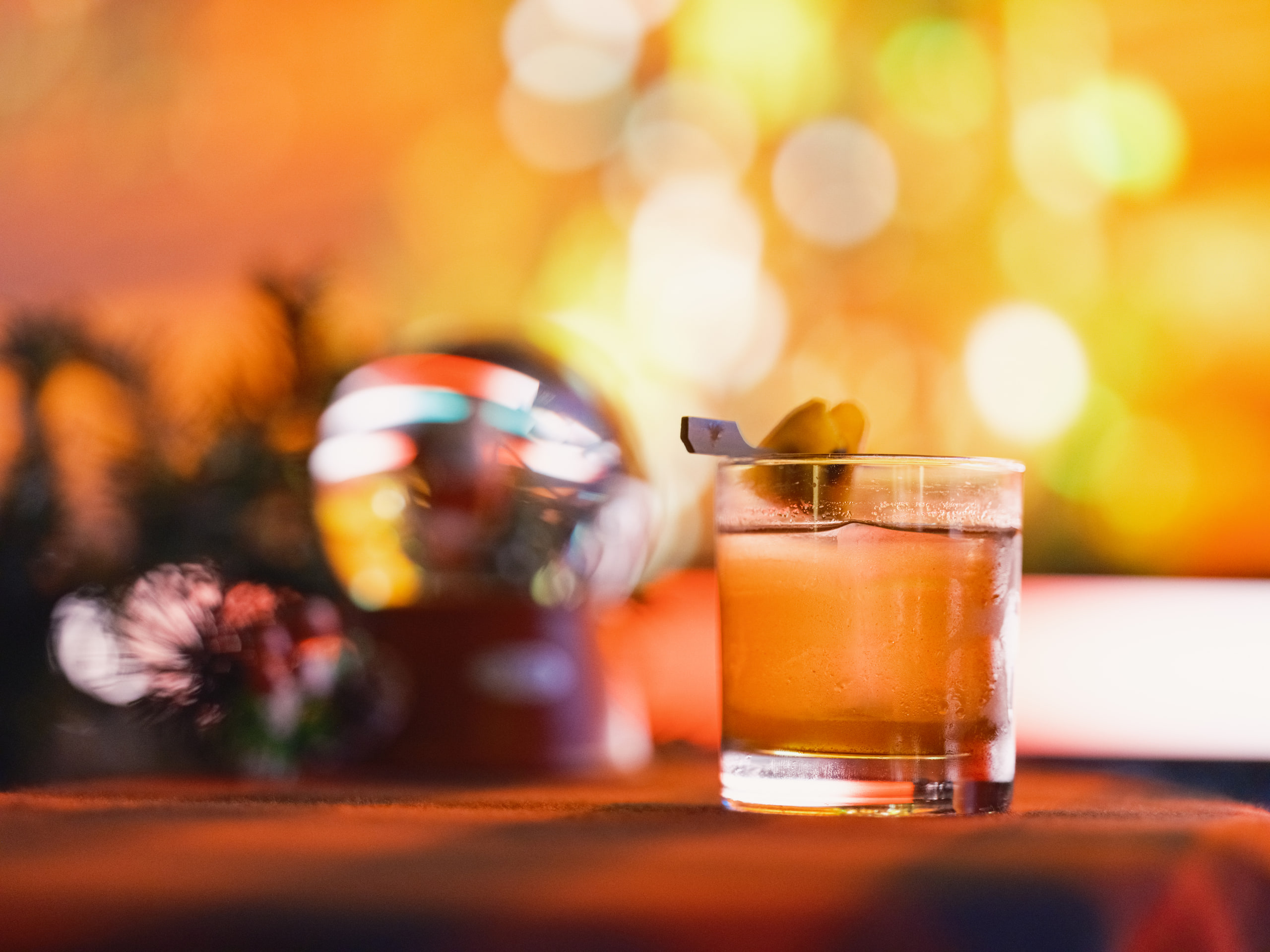 Bar scene through glass, bokeh.