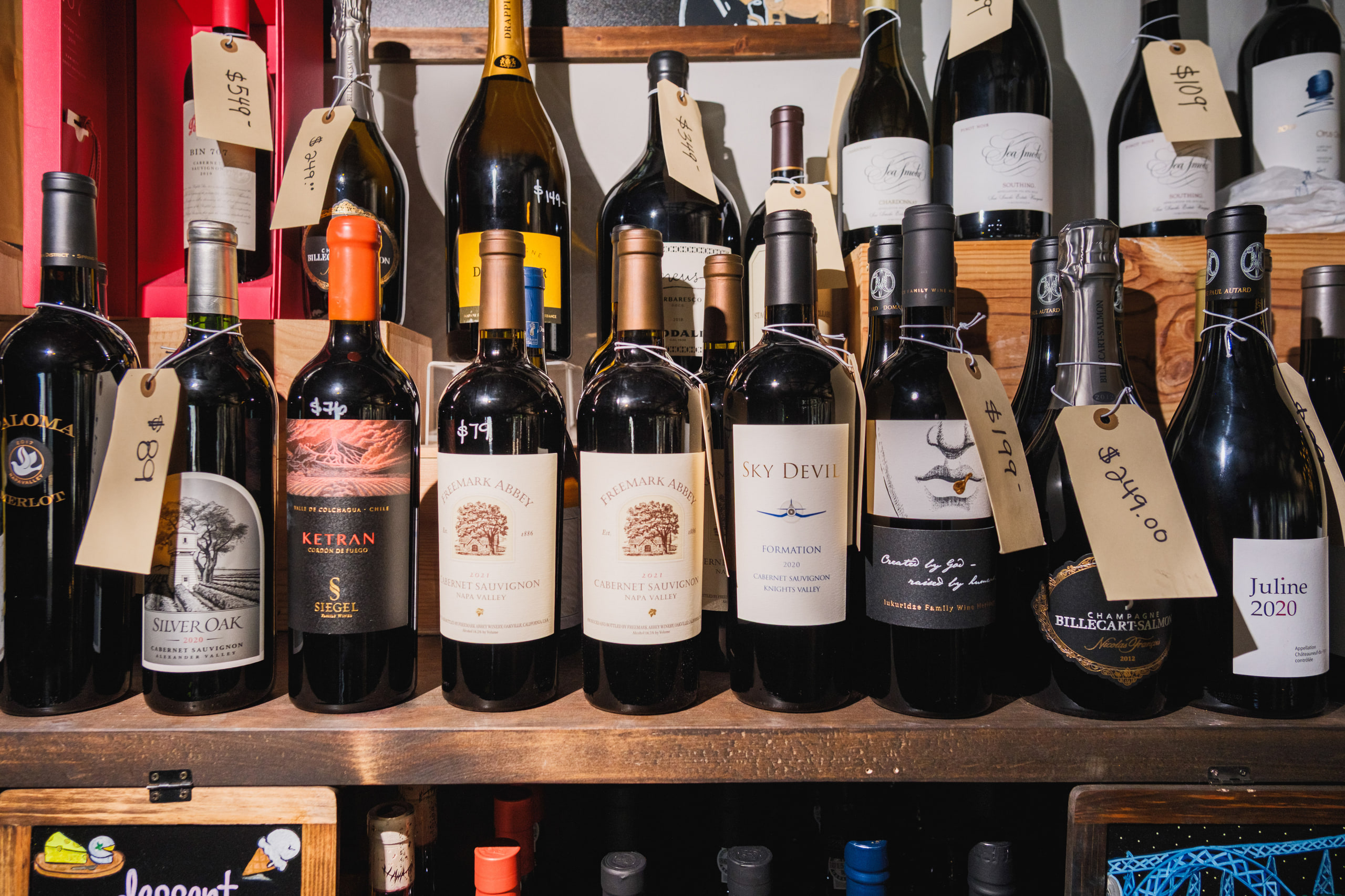 Bottle rows, color and label.