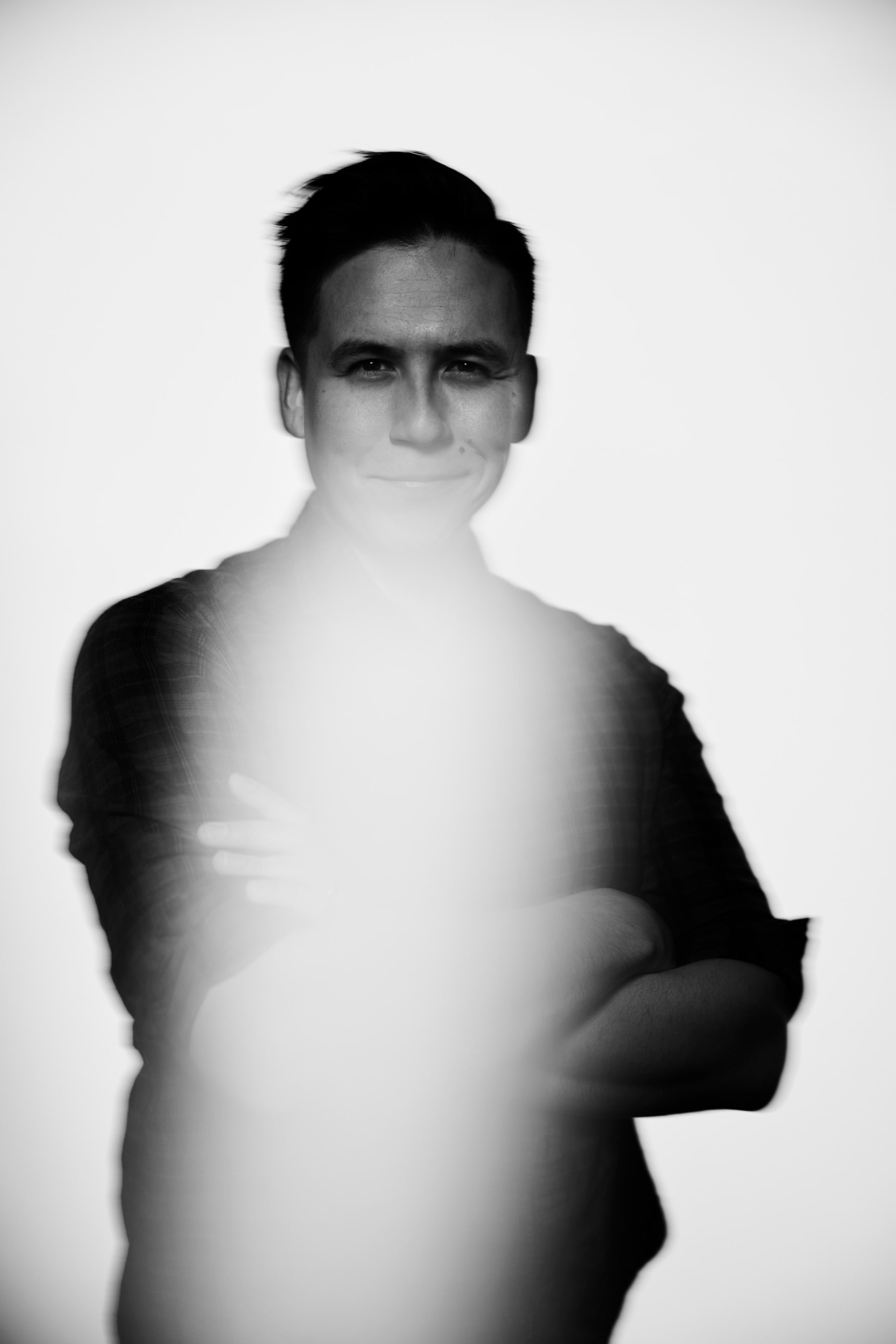 Stan Murzyn, commercial photographer in Brambleton, Virginia, in a long-exposure black and white portrait